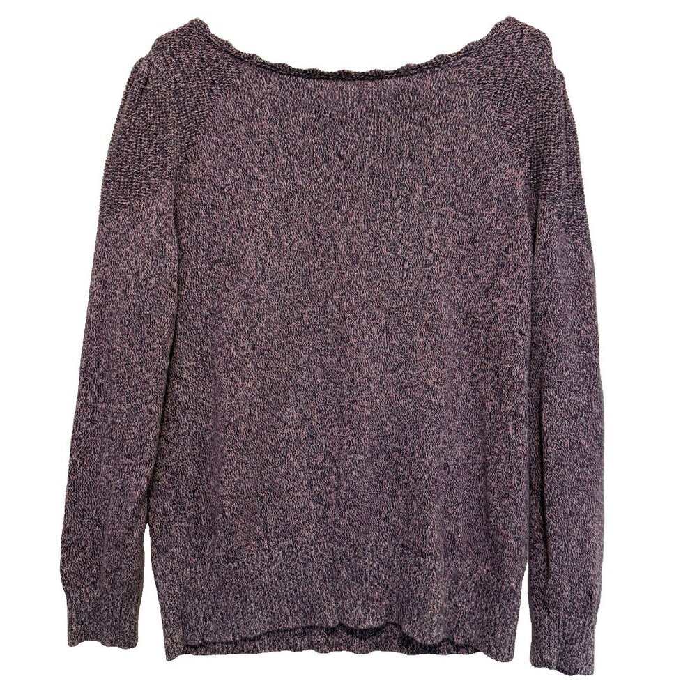 Loft Womens Long Puff Sleeve Sweater L Pink Gray Heathered Scalloped Preppy Boho